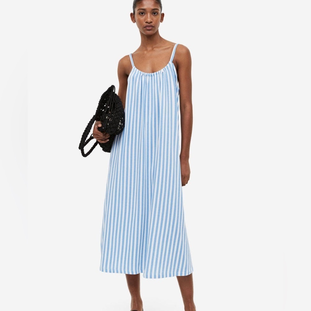 H&M Blue Striped Oversized Midi Dress